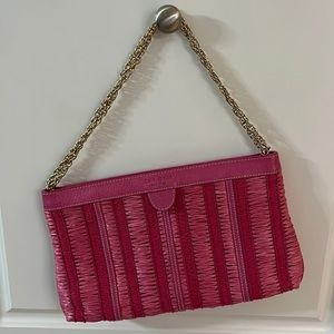 Kate Spade Pink Raffia Straw Gold Chain Shoulder Purse